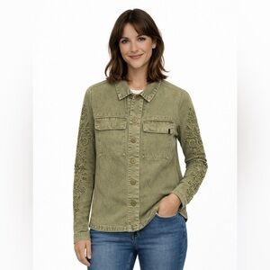 Volcom Olive Green Embroidered Utility Jacket Shacket Button Front M